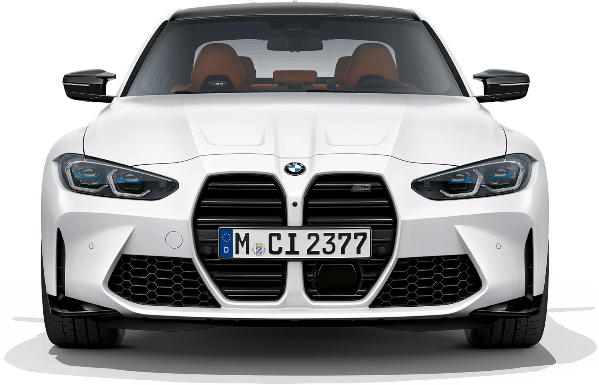 White BMW M4 coupe front view with distinctive kidney grille requiring expert European car service